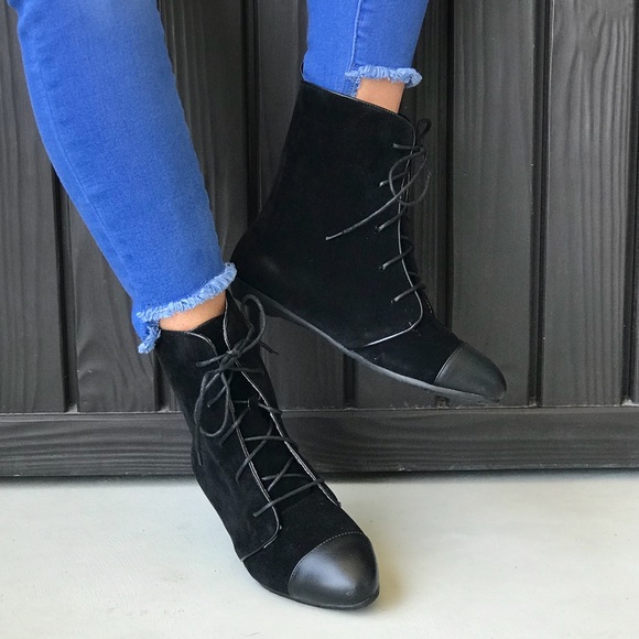 Cap Toe Calf Length Lace Up Combat Boot - Picture 2 of 7